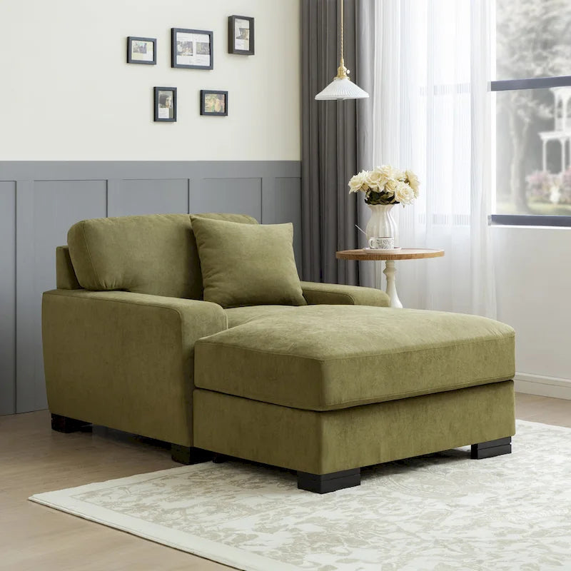 Modern Mid-Century Oversized Chaise Sleeper Sofa with Pillow