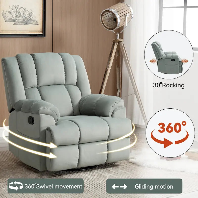 Green Oversized Manual Recliner with Swivel, Rocking, and Fabric Upholstery