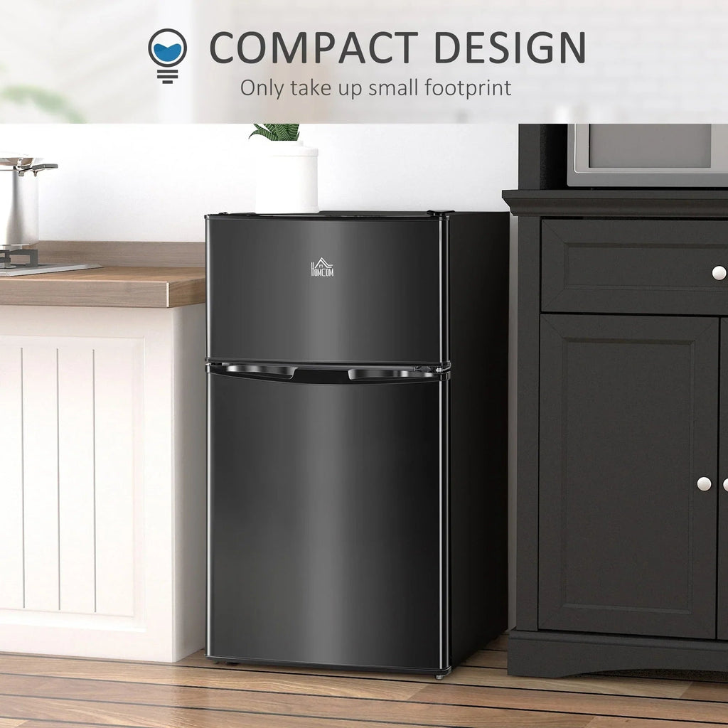 Mini-réfrigérateur HOMCOM à deux portes avec congélateur, réfrigérateur compact de 3,2 pi³ avec étagère réglable, thermostat réglable