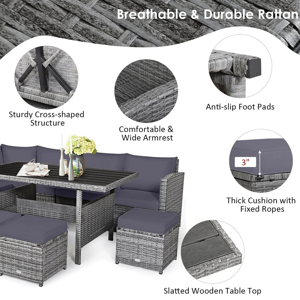 Costway 7 PCS Patio Rattan Dining Set Sectional Sofa Couch Ottoman - See Details