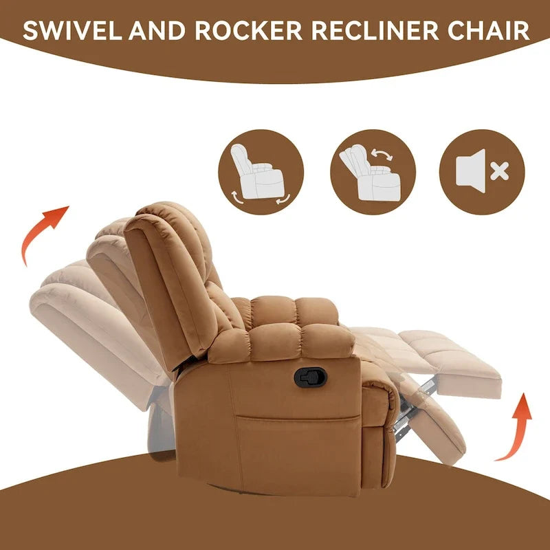 Green Oversized Manual Recliner with Swivel, Rocking, and Fabric Upholstery