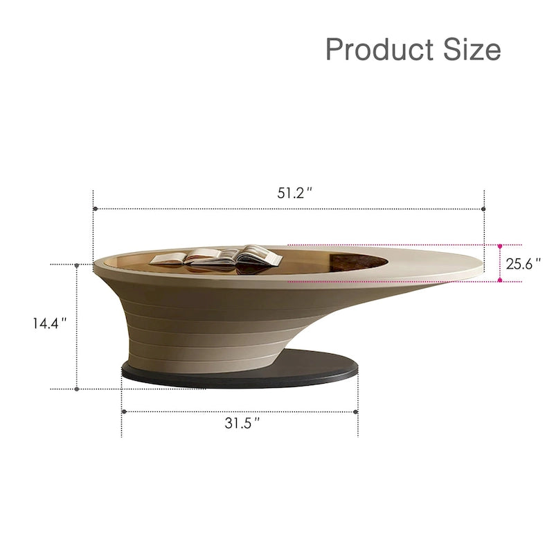 Light Luxury Modern Minimalist Oval Glass Tabletop Coffee Table Gray Base 51 in. - L 51.18'W 25.59'H 14.37'