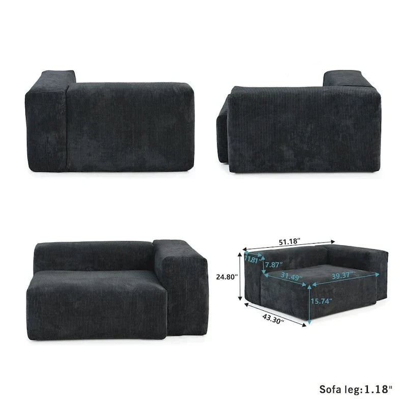 Large Modular Sectional Sofa Corduroy Upholstery U-Shaped 4 Seater with 2 Ottoman and 5 Pillows