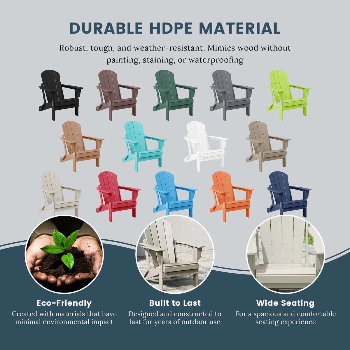 Polytrends Laguna Fade Resistant All Weather Outdoor Patio Folding Adirondack Chair