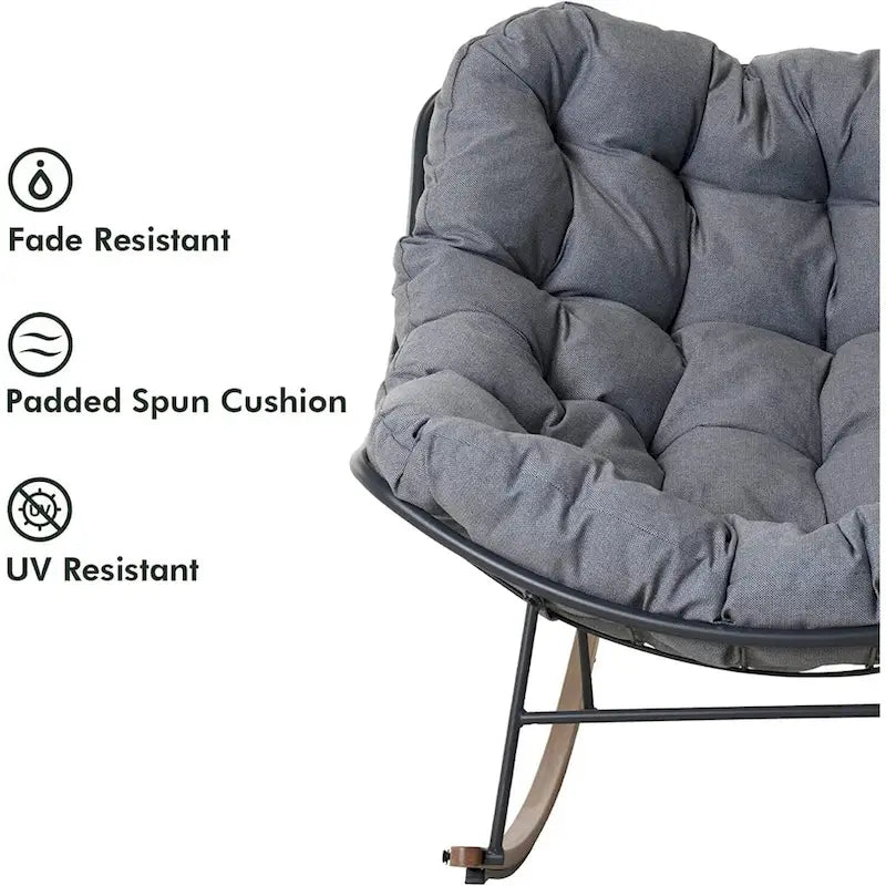 Giant Patio Rocking Chair, Indoor Outdoor Egg Freestyle Chair with Cushion Upholstered Modern Lounge Chair for, Garden, Backyard