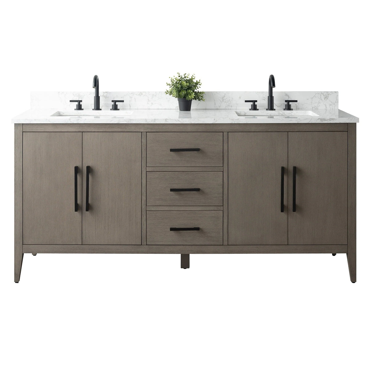 Vanity Art 72 Double Sink Bathroom Vanity Cabinet with Engineered Marble Top