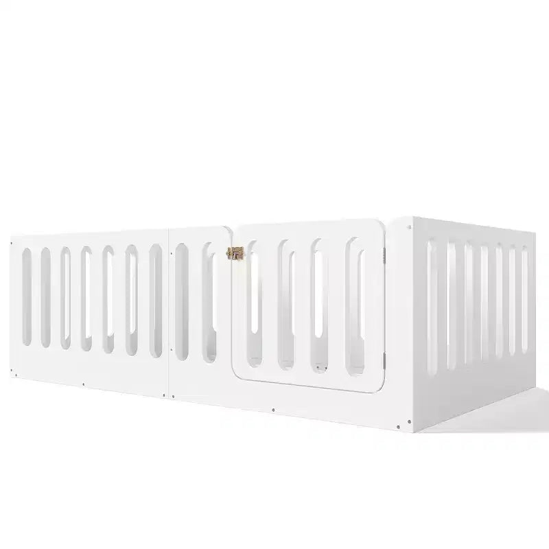 White Twin Montessori Floor Bed with Fence Rails & Door ??Solid Wood, 1 Child