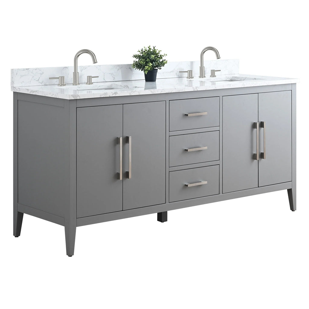 Vanity Art 72 Double Sink Bathroom Vanity Cabinet with Engineered Marble Top