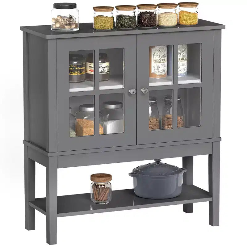 HOMCOM Kitchen Credenza & Sideboard Buffet Cabinet with 2 Glass Doors & Storage Shelves