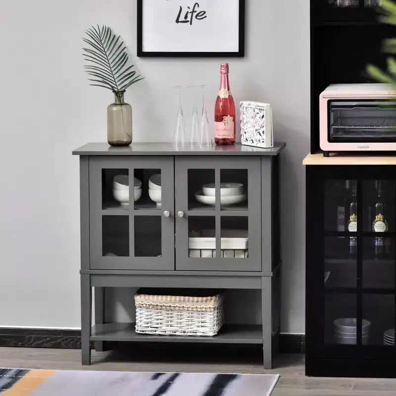 HOMCOM Credenza da cucina e mobile a buffet con 2 ante in vetro e ripiani contenitori
