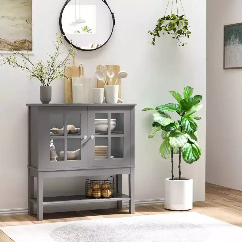 HOMCOM Credenza da cucina e mobile a buffet con 2 ante in vetro e ripiani contenitori