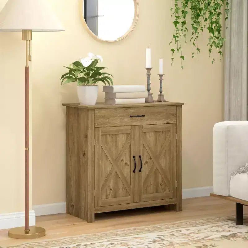 HOMCOM Buffet de style porte de grange 32", armoire de rangement pour bar à café, meuble d'entrée ou de salon