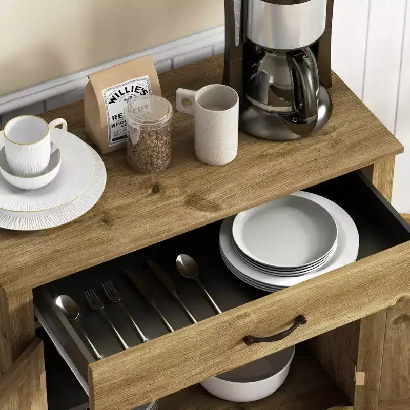 HOMCOM Buffet de style porte de grange 32", armoire de rangement pour bar à café, meuble d'entrée ou de salon
