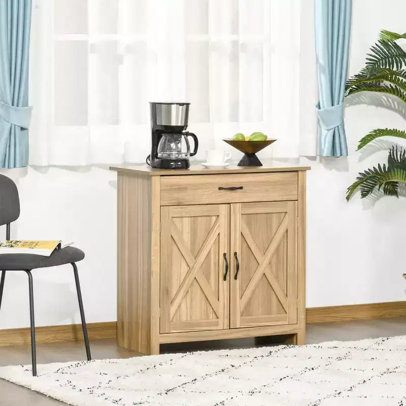 HOMCOM Buffet de style porte de grange 32", armoire de rangement pour bar à café, meuble d'entrée ou de salon