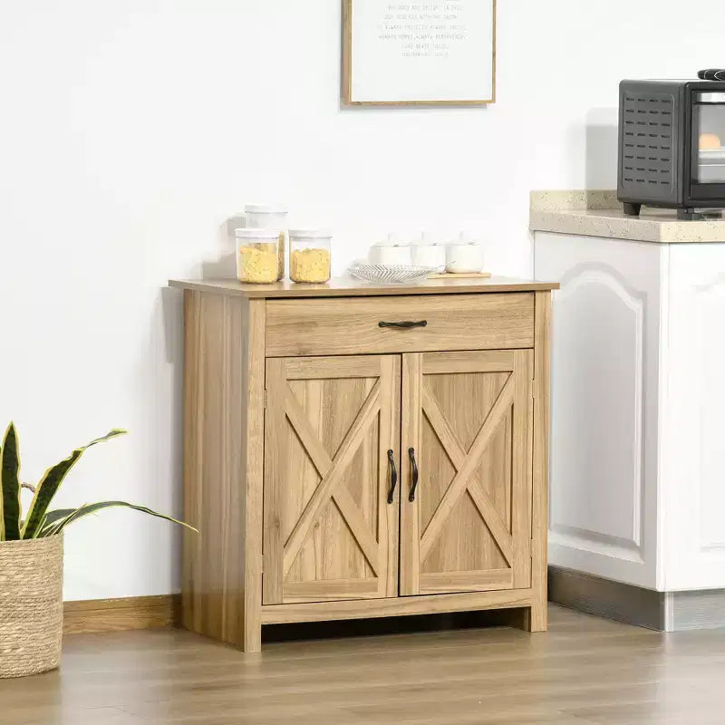 HOMCOM Buffet de style porte de grange 32", armoire de rangement pour bar à café, meuble d'entrée ou de salon