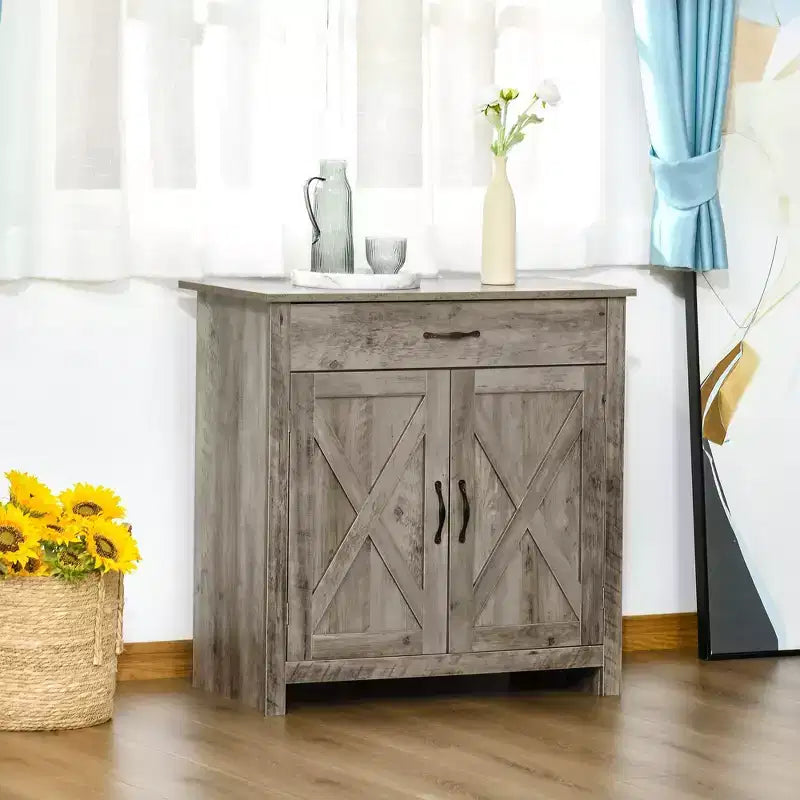 HOMCOM Buffet de style porte de grange 32", armoire de rangement pour bar à café, meuble d'entrée ou de salon