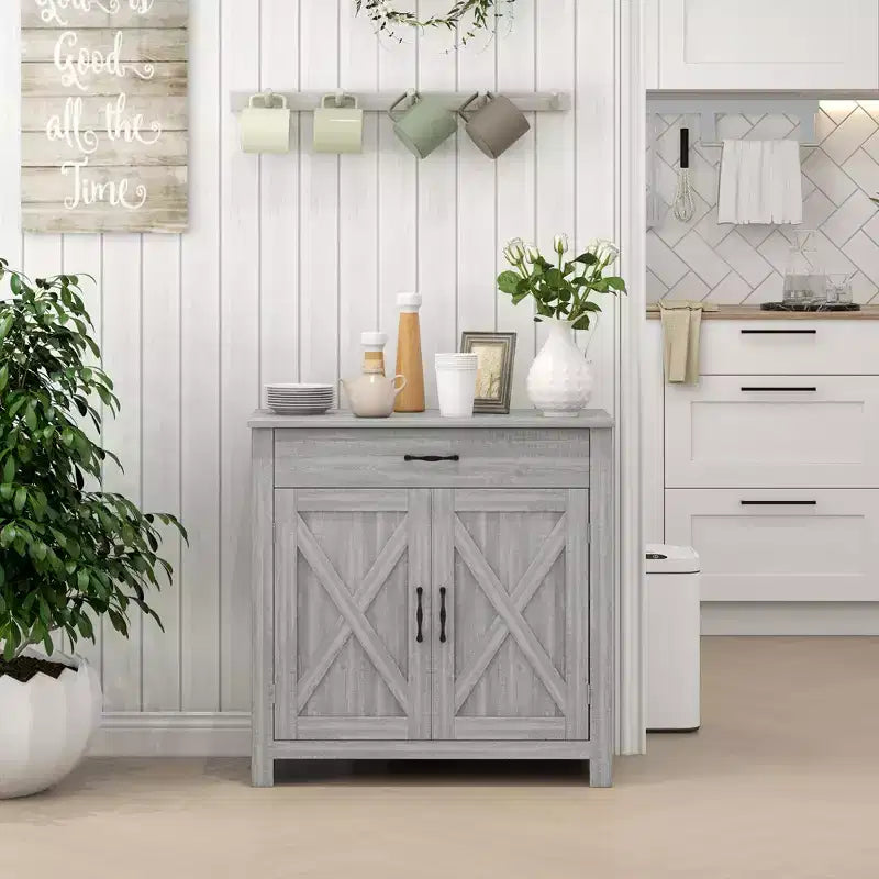 HOMCOM Buffet de style porte de grange 32", armoire de rangement pour bar à café, meuble d'entrée ou de salon