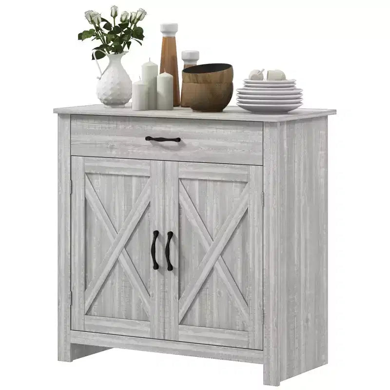HOMCOM Buffet de style porte de grange 32", armoire de rangement pour bar à café, meuble d'entrée ou de salon