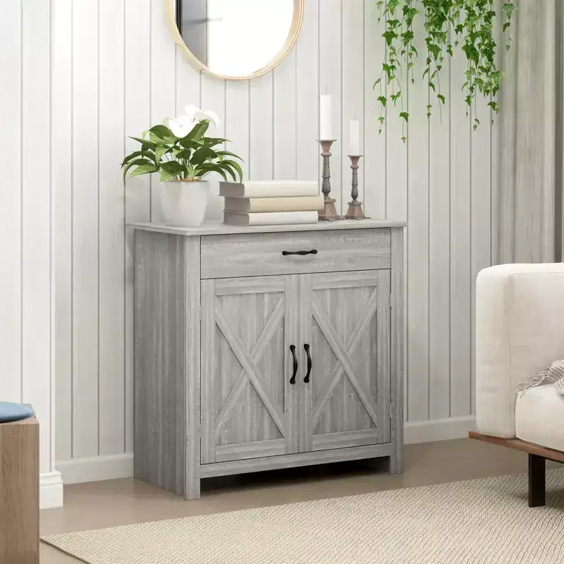 HOMCOM Buffet de style porte de grange 32", armoire de rangement pour bar à café, meuble d'entrée ou de salon