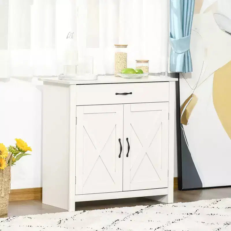 HOMCOM Buffet de style porte de grange 32", armoire de rangement pour bar à café, meuble d'entrée ou de salon