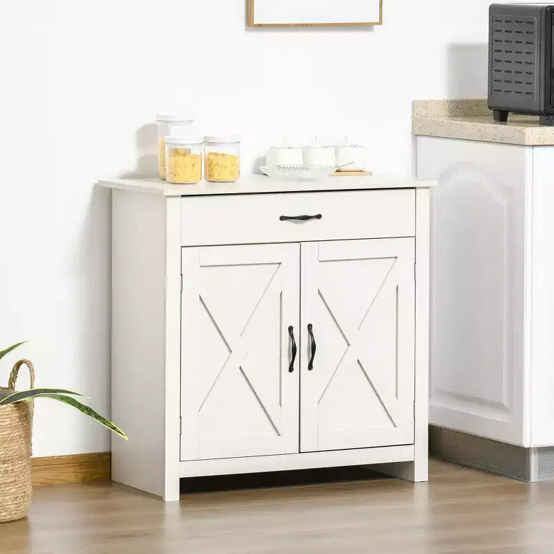 HOMCOM Buffet de style porte de grange 32", armoire de rangement pour bar à café, meuble d'entrée ou de salon
