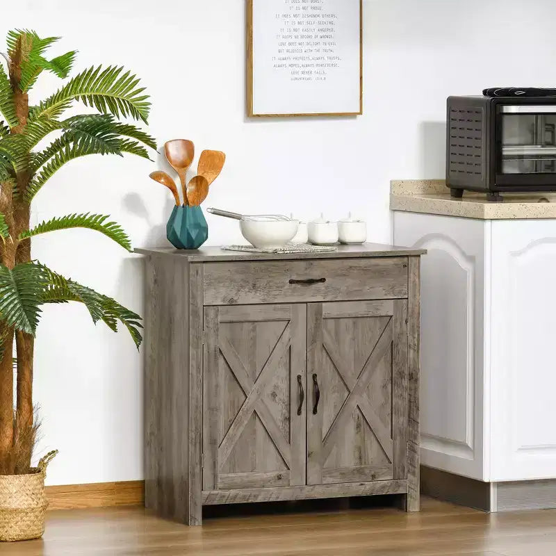 HOMCOM Buffet de style porte de grange 32", armoire de rangement pour bar à café, meuble d'entrée ou de salon