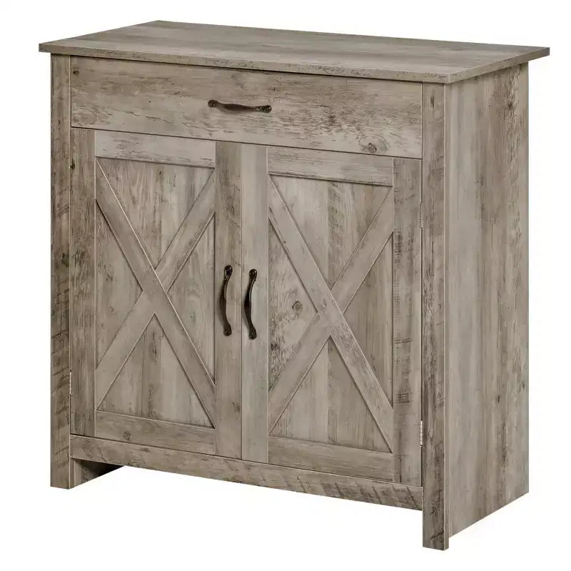 HOMCOM Buffet de style porte de grange 32", armoire de rangement pour bar à café, meuble d'entrée ou de salon