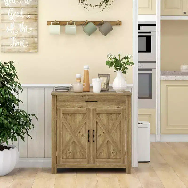 HOMCOM Buffet de style porte de grange 32", armoire de rangement pour bar à café, meuble d'entrée ou de salon