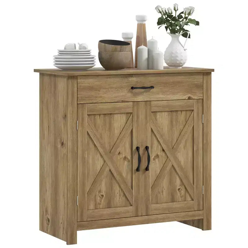 HOMCOM Credenza a 32 ante scorrevoli in stile rustico, buffet contenitore mobile bar per soggiorno o ingresso