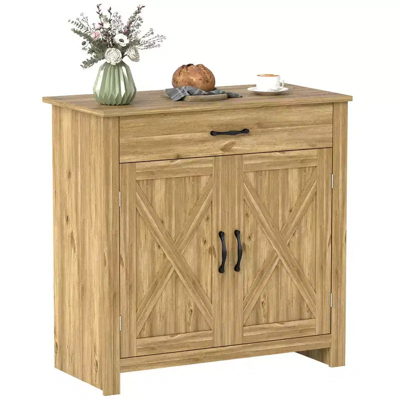 HOMCOM Credenza a 32 ante scorrevoli in stile rustico, buffet contenitore mobile bar per soggiorno o ingresso