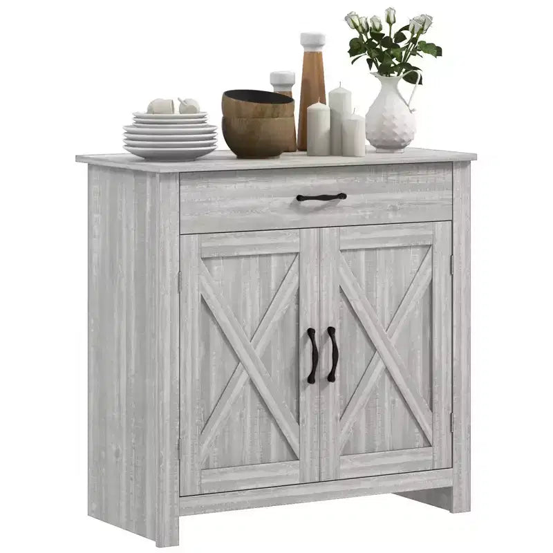 HOMCOM Credenza a 32 ante scorrevoli in stile rustico, buffet contenitore mobile bar per soggiorno o ingresso