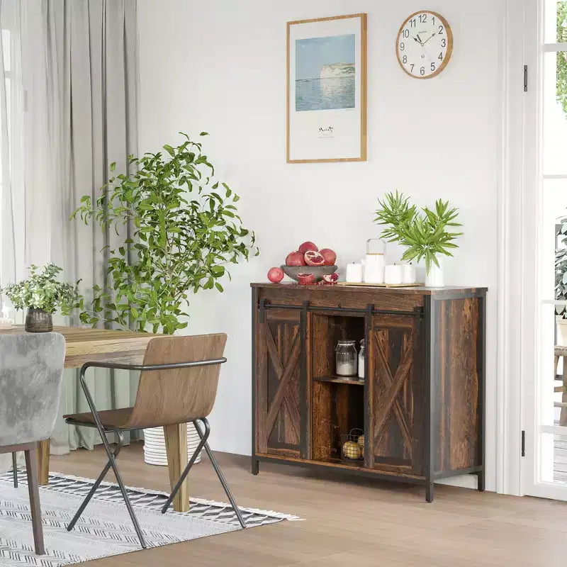 HOMCOM Madia Industriale, Credenza con Ante Scorrevoli in Stile Rustico, Mobile Contenitore con Ripiani Regolabili per Soggiorno, Mobile Bar, Marrone Rustico