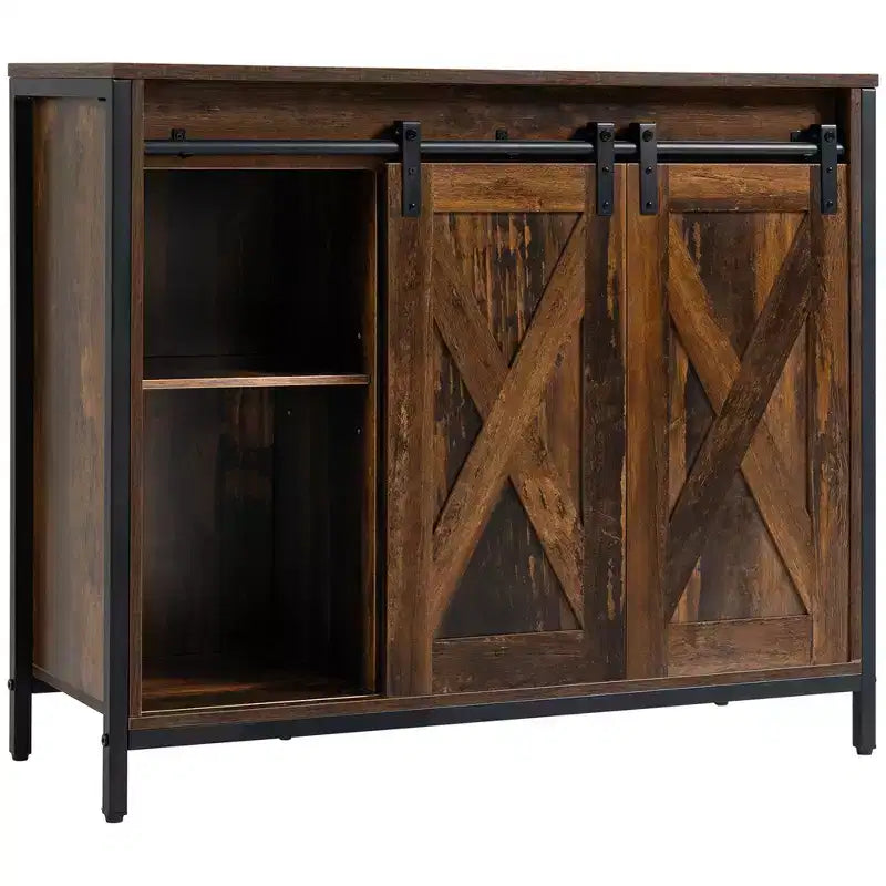 HOMCOM Madia Industriale, Credenza con Ante Scorrevoli in Stile Rustico, Mobile Contenitore con Ripiani Regolabili per Soggiorno, Mobile Bar, Marrone Rustico