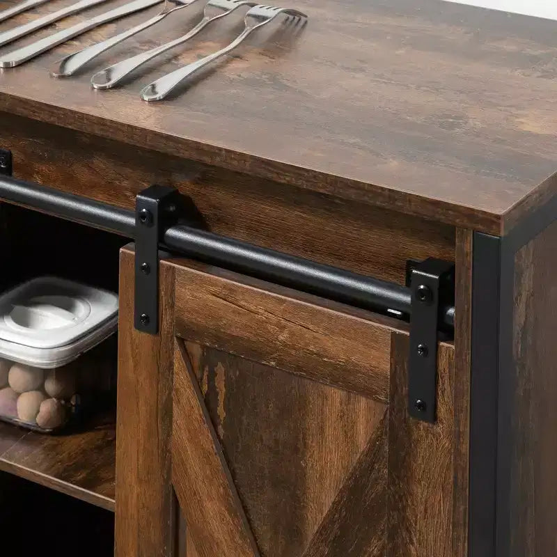 HOMCOM Madia Industriale, Credenza con Ante Scorrevoli in Stile Rustico, Mobile Contenitore con Ripiani Regolabili per Soggiorno, Mobile Bar, Marrone Rustico