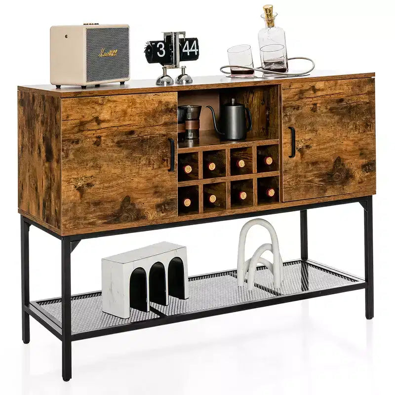 Costway Credenza da Cucina Industriale con Buffet, Tavolo Console a 2 Ante con Scaffale Aperto e Portabottiglie