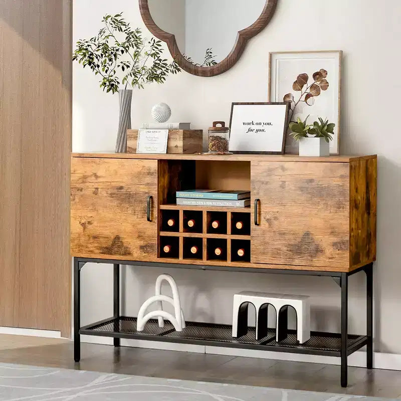 Costway Credenza da Cucina Industriale con Buffet, Tavolo Console a 2 Ante con Scaffale Aperto e Portabottiglie