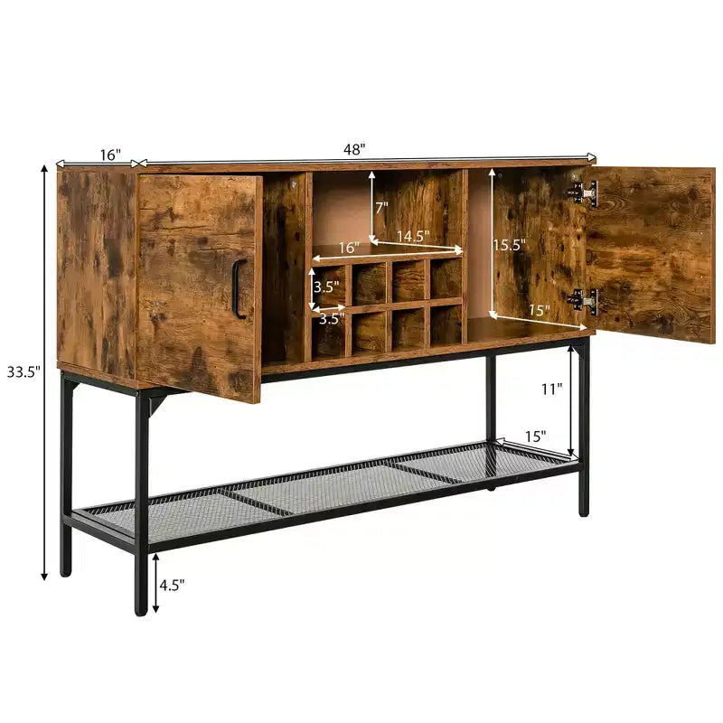 Costway Credenza da Cucina Industriale con Buffet, Tavolo Console a 2 Ante con Scaffale Aperto e Portabottiglie