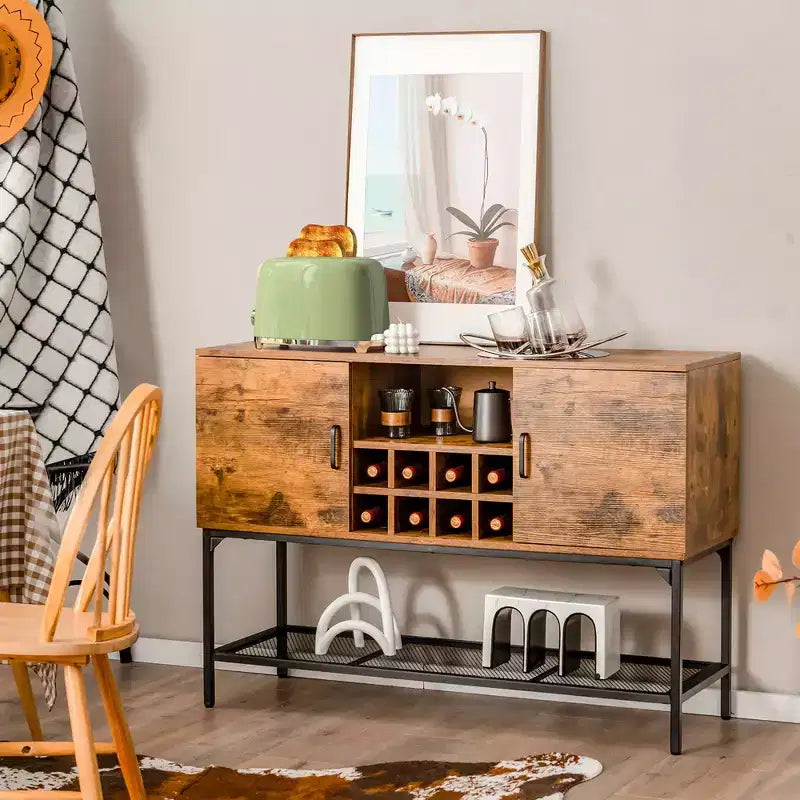 Costway Credenza da Cucina Industriale con Buffet, Tavolo Console a 2 Ante con Scaffale Aperto e Portabottiglie