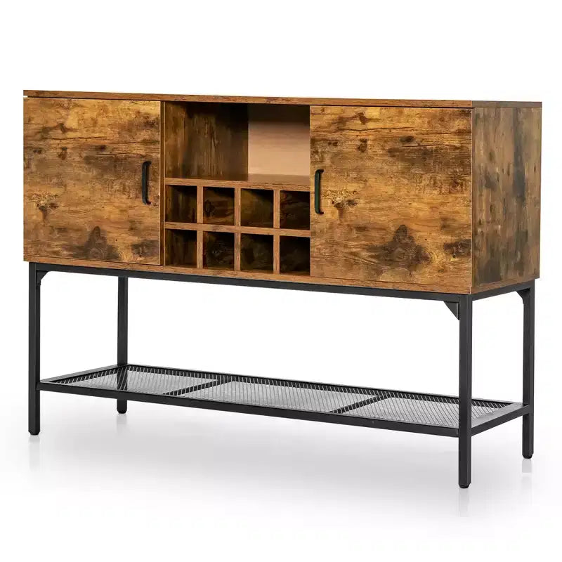 Costway Credenza da Cucina Industriale con Buffet, Tavolo Console a 2 Ante con Scaffale Aperto e Portabottiglie