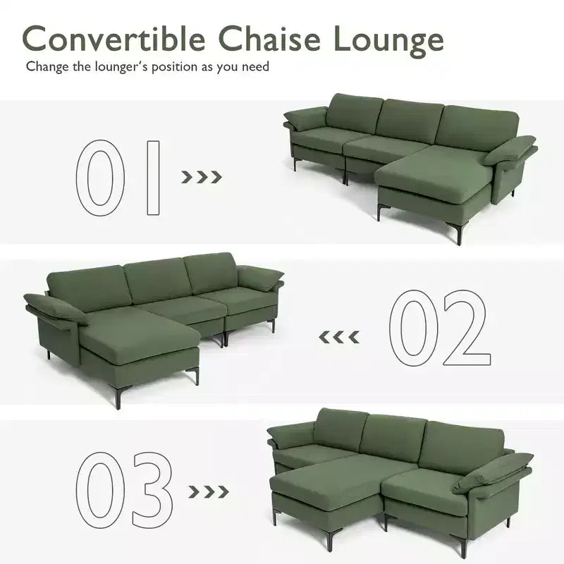 Divano Sezionale Modulare Moderno a L Costway con Chaise Longue Reversibile e 2 Porte USB