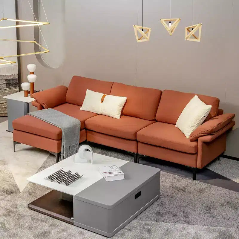 Divano Sezionale Modulare Moderno a L Costway con Chaise Longue Reversibile e 2 Porte USB