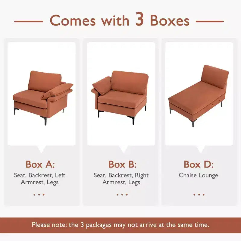 Divano Sezionale Modulare Moderno a L Costway con Chaise Longue Reversibile e 2 Porte USB