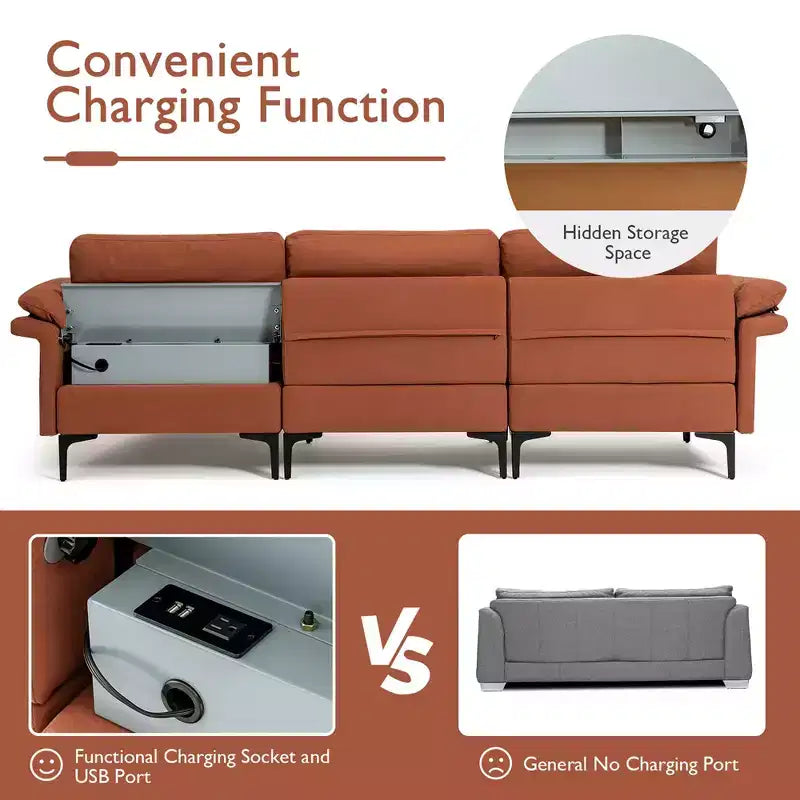Divano Sezionale Modulare Moderno a L Costway con Chaise Longue Reversibile e 2 Porte USB