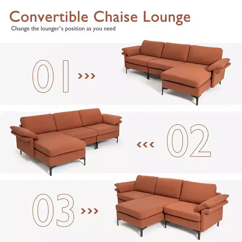 Divano Sezionale Modulare Moderno a L Costway con Chaise Longue Reversibile e 2 Porte USB