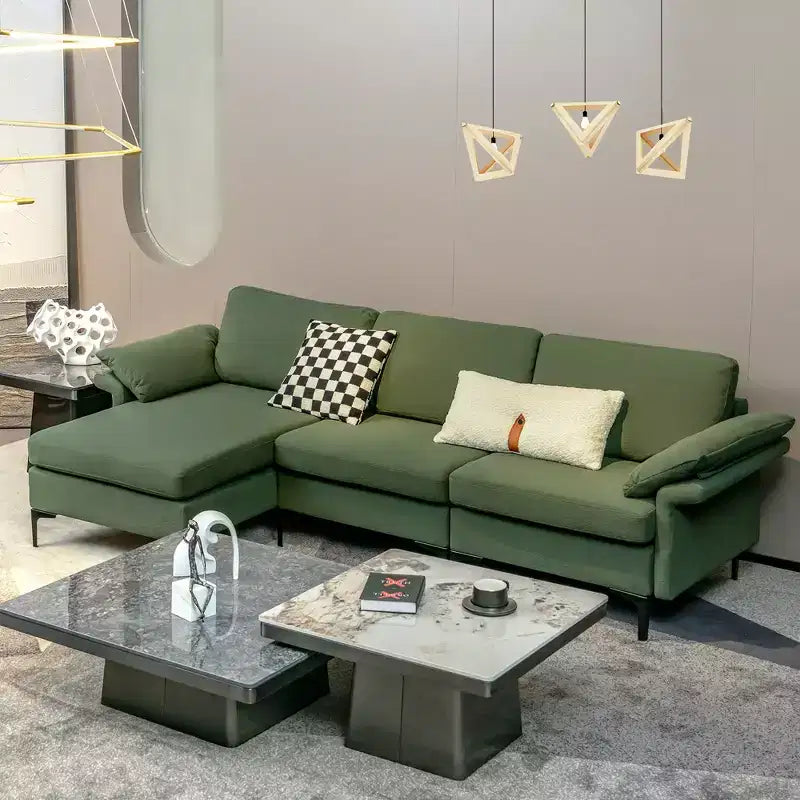 Divano Sezionale Modulare Moderno a L Costway con Chaise Longue Reversibile e 2 Porte USB