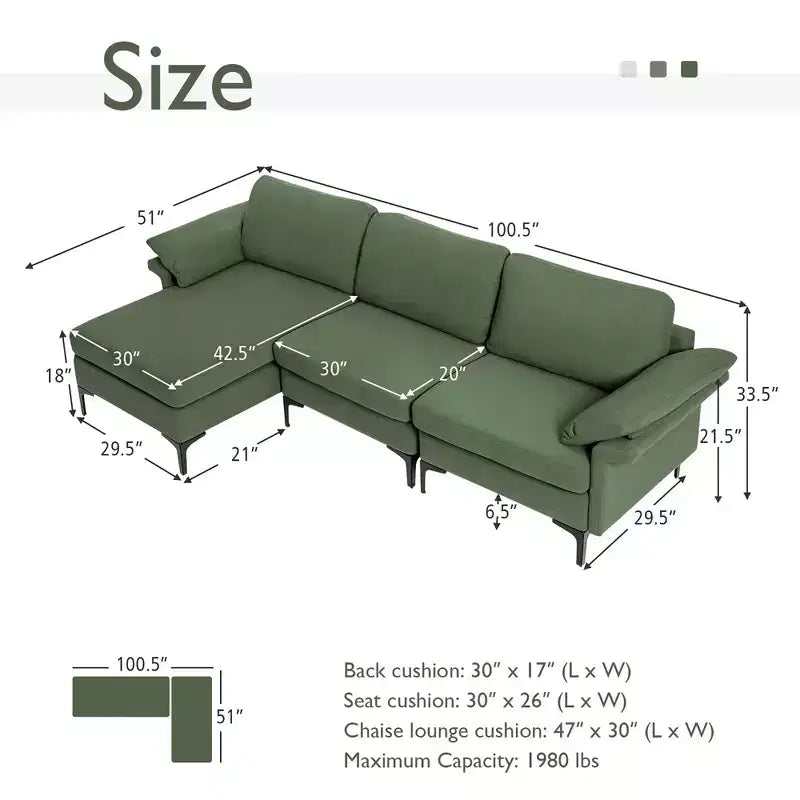 Divano Sezionale Modulare Moderno a L Costway con Chaise Longue Reversibile e 2 Porte USB