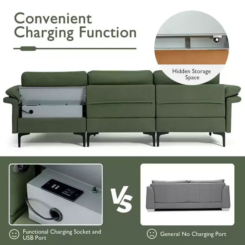 Divano Sezionale Modulare Moderno a L Costway con Chaise Longue Reversibile e 2 Porte USB