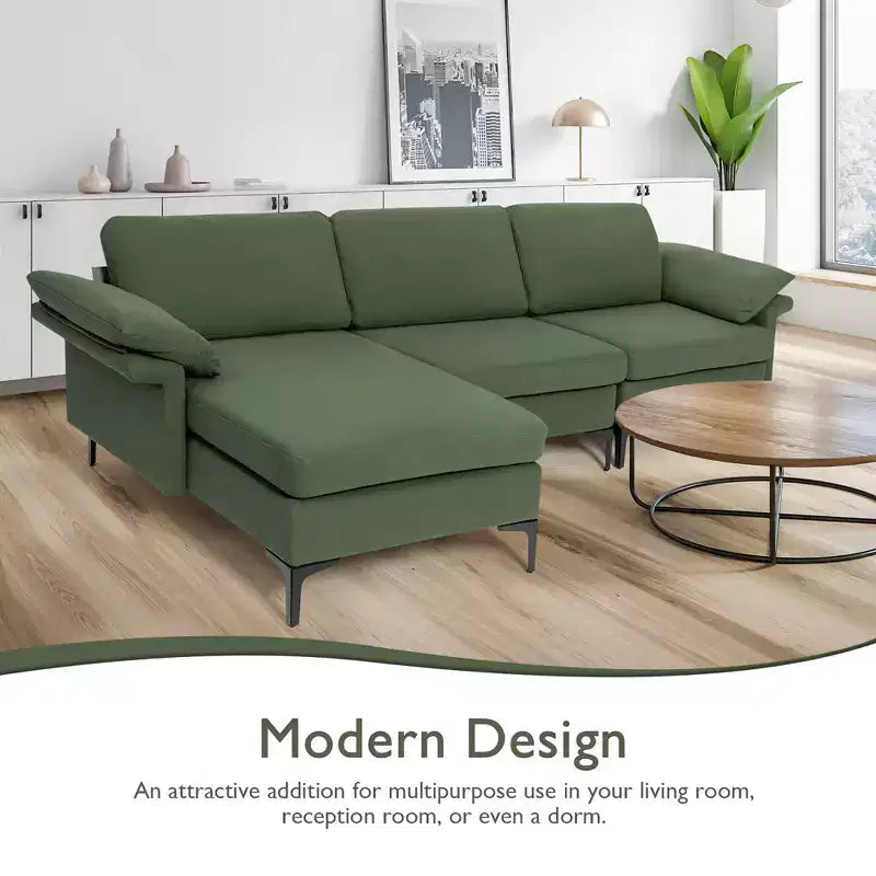 Divano Sezionale Modulare Moderno a L Costway con Chaise Longue Reversibile e 2 Porte USB