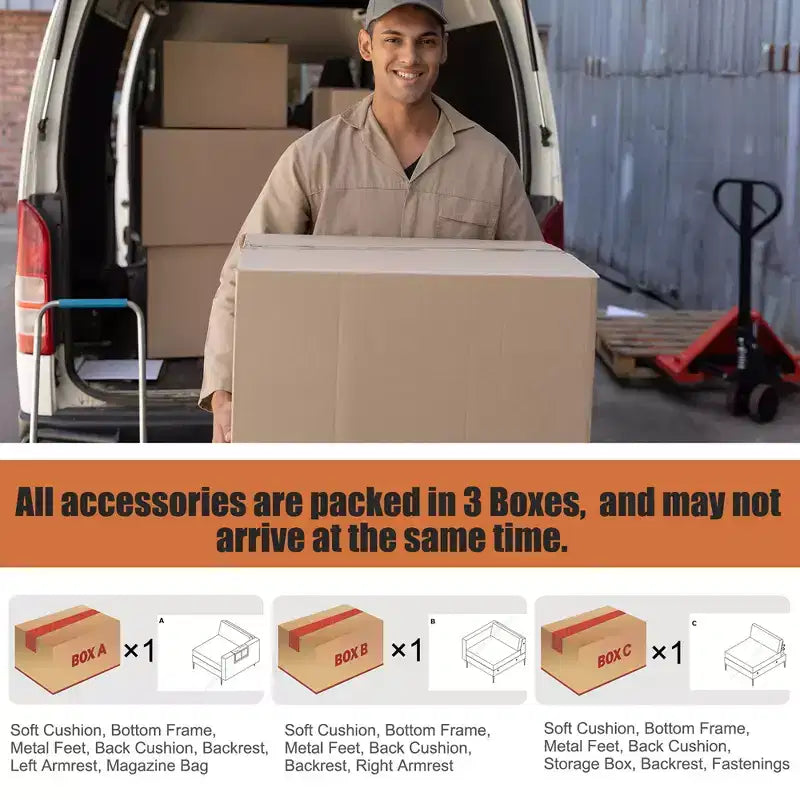 Divano componibile a 3 posti Costway con prese USB e tasca laterale arancione/grigio scuro