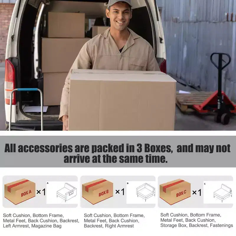Divano componibile a 3 posti Costway con prese USB e tasca laterale arancione/grigio scuro